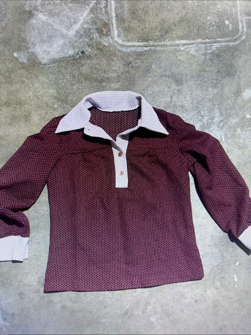 Women’s Long Sleeve Polo Blouse in Burgundy with Contrast Collar - Picture 1 of 2
